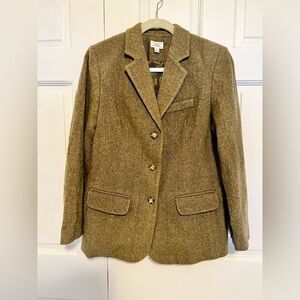 L.L.Bean Green Herringbone Wool Cashmere Blazer Size 8R